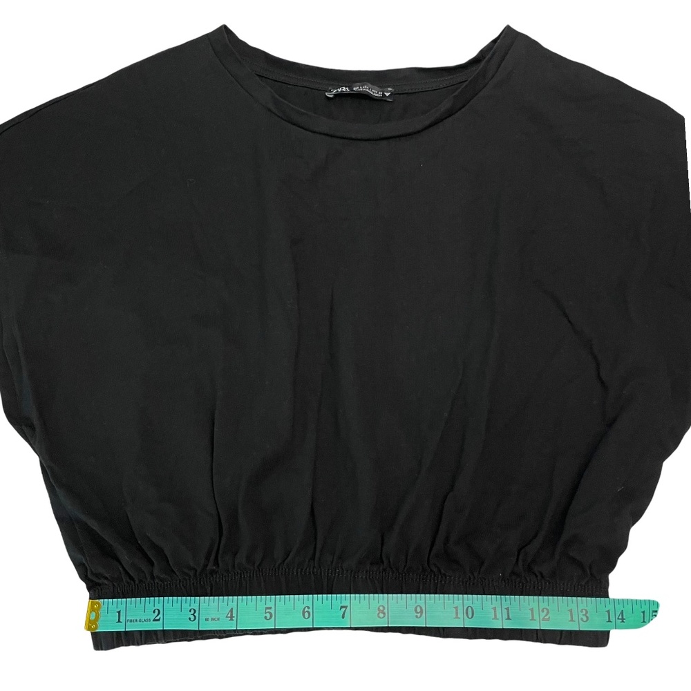 Zara Black Dolman Sleeve Elastic Waist Crop Top Size Large - Picture 7 of 8